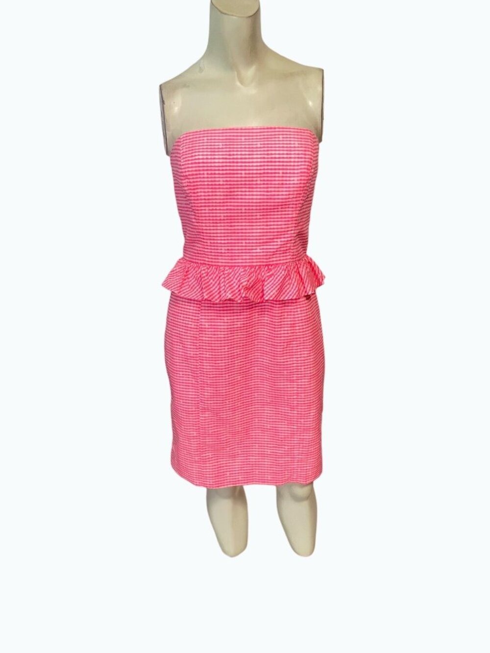 Lilly Pulitzer Fiesta Pink Pretty Gignham Lowe Strapless Dress 2 - Picture 3 of 7